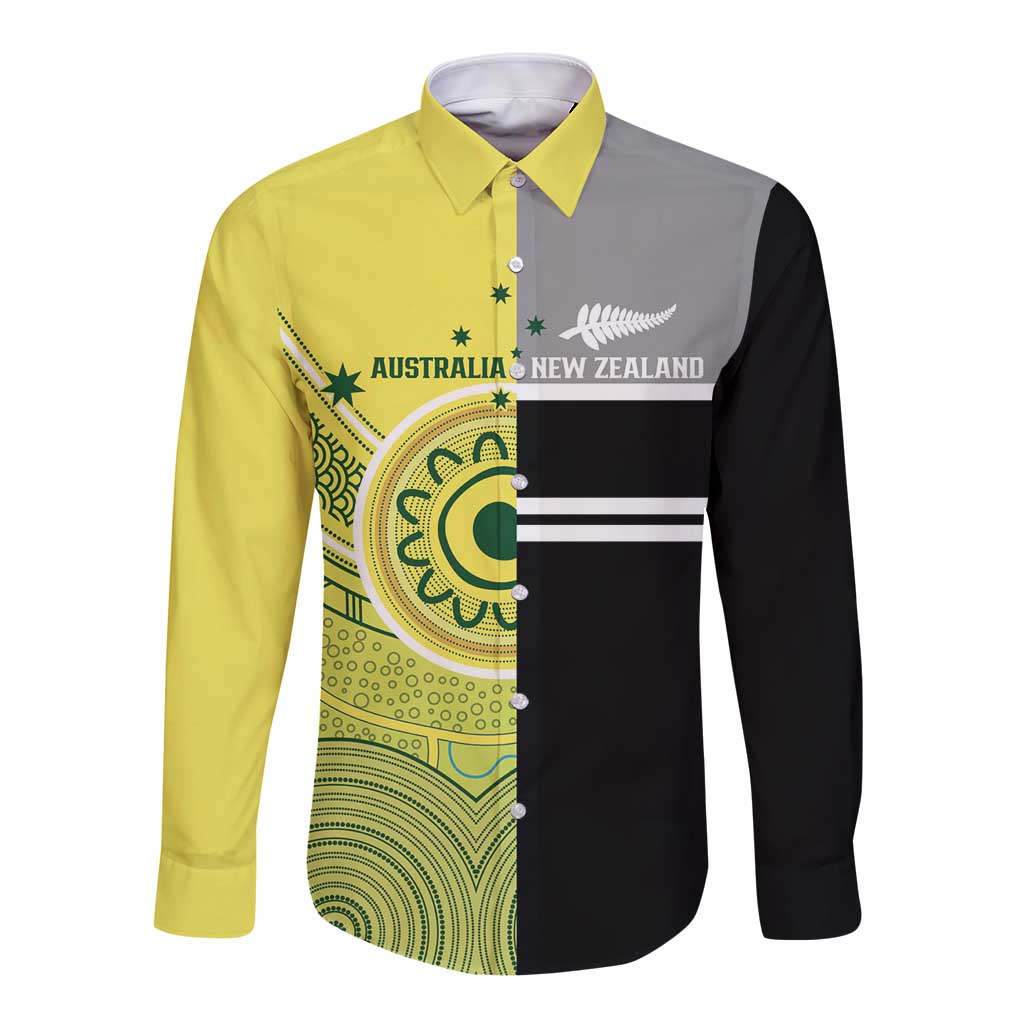 Custom Cricket AUNZ Spirit Long Sleeve Button Shirt Aussie New Zealand Retro Edition LT9 Unisex Black - Polynesian Pride