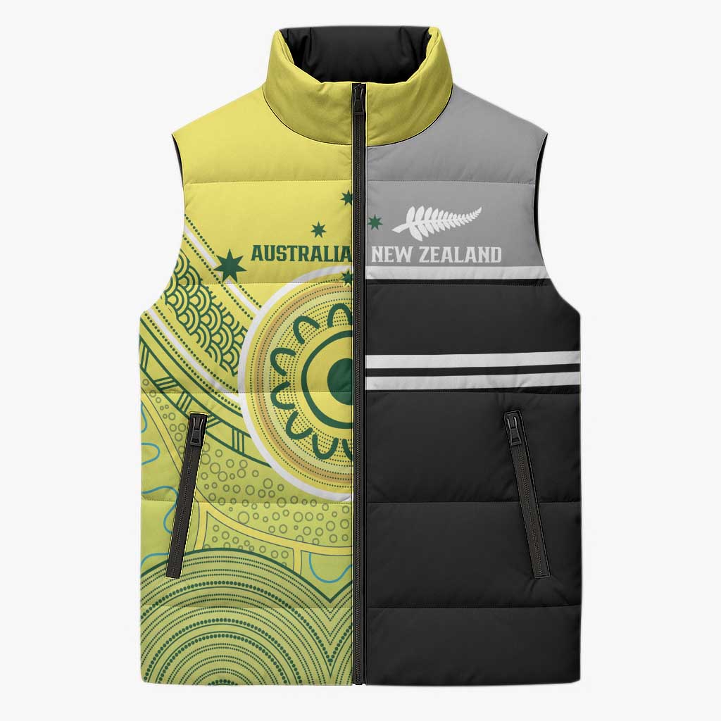 Custom Cricket AUNZ Spirit Sleeveless Puffer Jacket Aussie New Zealand Retro Edition LT9 Unisex Black - Polynesian Pride