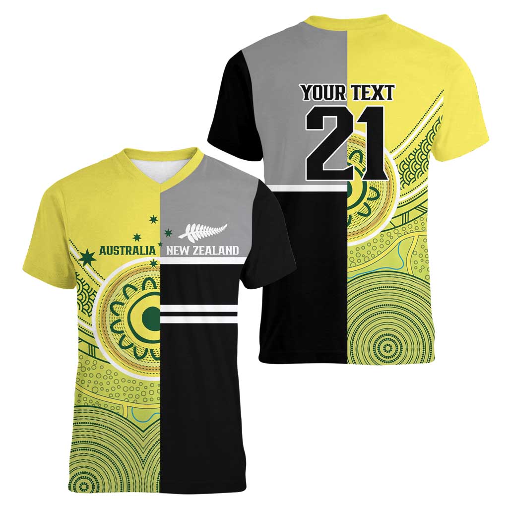 Custom Cricket AUNZ Spirit Women V-Neck T-Shirt Aussie New Zealand Retro Edition - Polynesian Pride