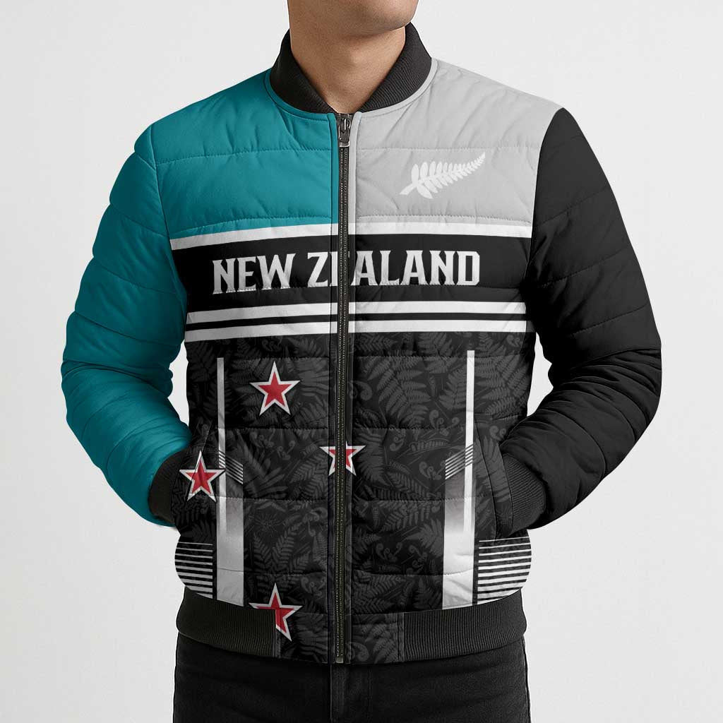 Custom NZ Cricket Pride Bomber Puffer Jacket Silver Fern Fan Supporter Apparel - Polynesian Pride