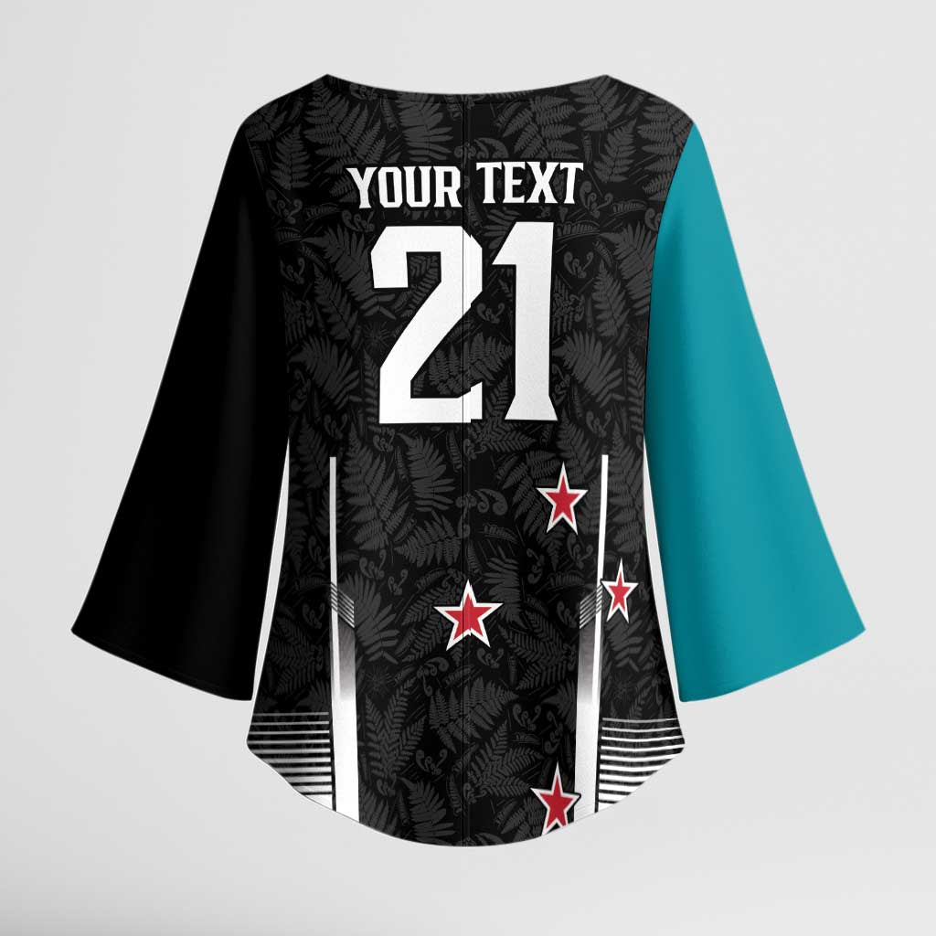 Custom NZ Cricket Pride Kimono Sleeve Blouse Silver Fern Fan Supporter Apparel - Polynesian Pride