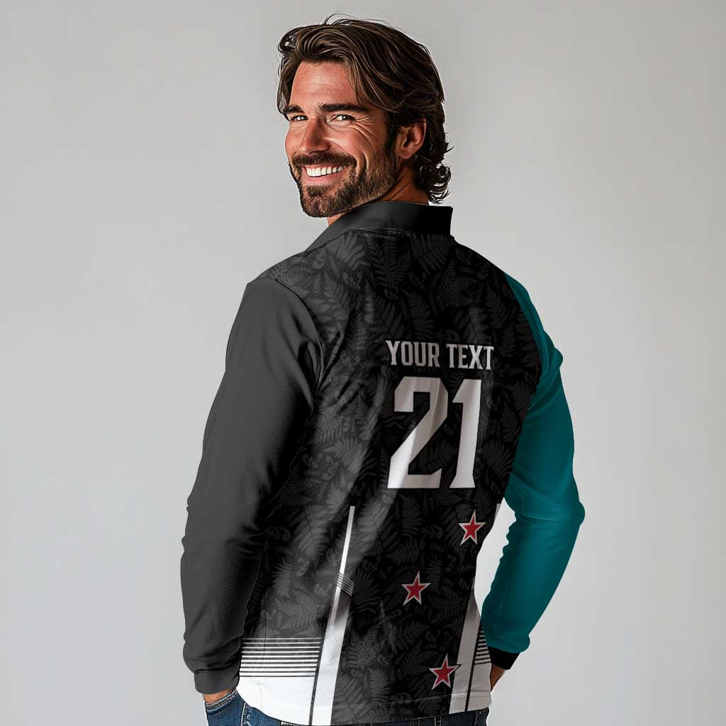 Custom NZ Cricket Pride Long Sleeve Polo Shirt Silver Fern Fan Supporter Apparel - Polynesian Pride