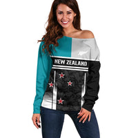 Custom NZ Cricket Pride Off Shoulder Sweater Silver Fern Fan Supporter Apparel - Polynesian Pride