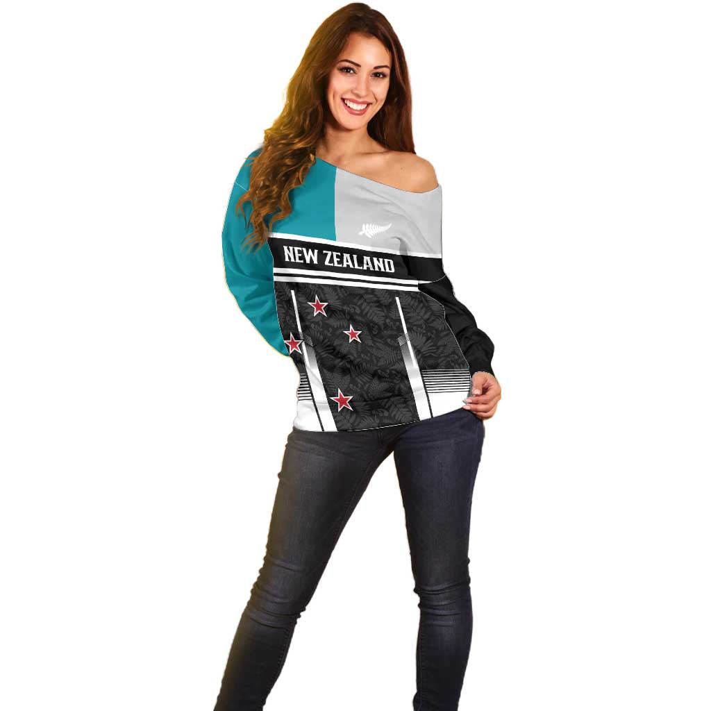 Custom NZ Cricket Pride Off Shoulder Sweater Silver Fern Fan Supporter Apparel - Polynesian Pride