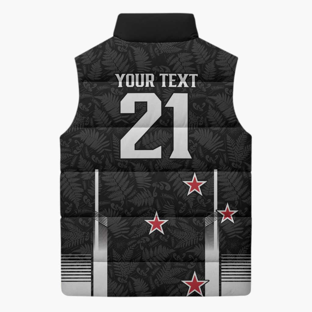 Custom NZ Cricket Pride Sleeveless Puffer Jacket Silver Fern Fan Supporter Apparel - Polynesian Pride