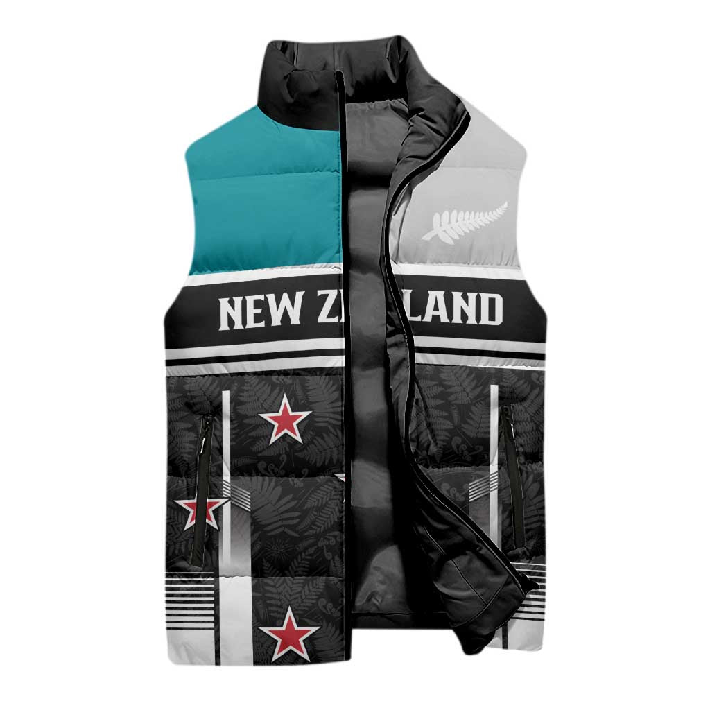 Custom NZ Cricket Pride Sleeveless Puffer Jacket Silver Fern Fan Supporter Apparel - Polynesian Pride