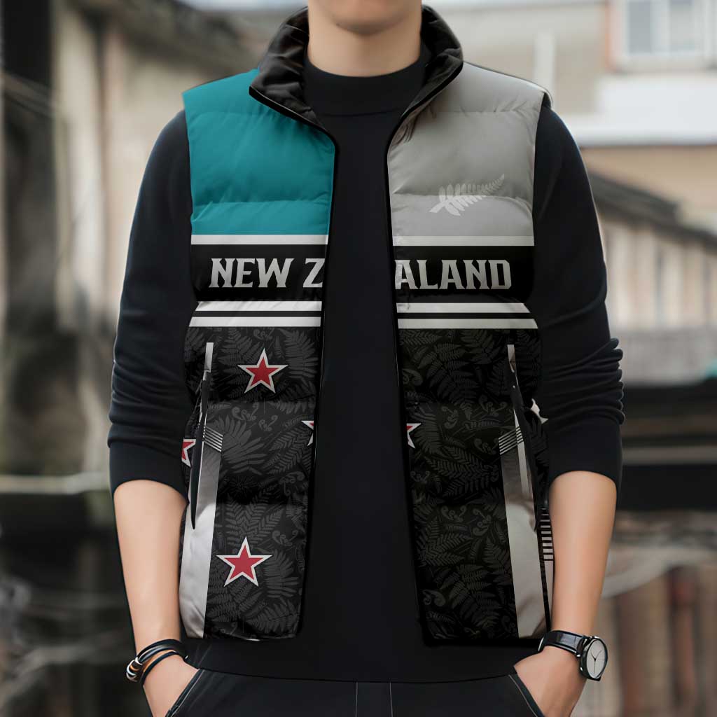 Custom NZ Cricket Pride Sleeveless Puffer Jacket Silver Fern Fan Supporter Apparel - Polynesian Pride