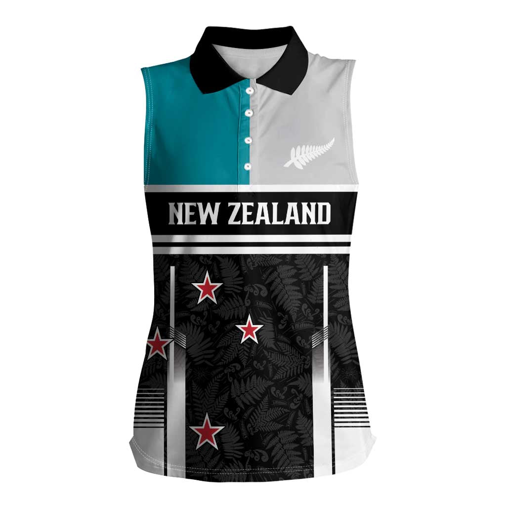 Custom NZ Cricket Pride Women Sleeveless Polo Shirt Silver Fern Fan Supporter Apparel - Polynesian Pride