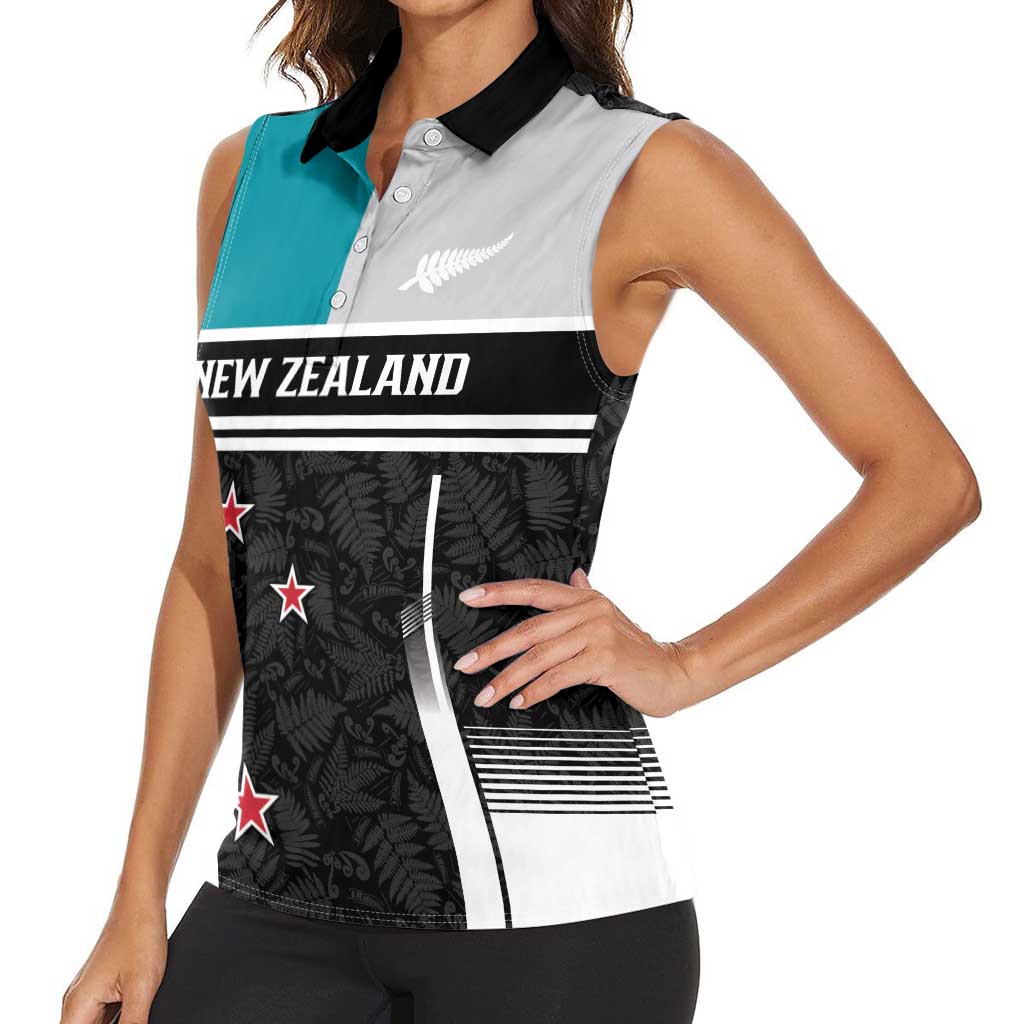 Custom NZ Cricket Pride Women Sleeveless Polo Shirt Silver Fern Fan Supporter Apparel - Polynesian Pride