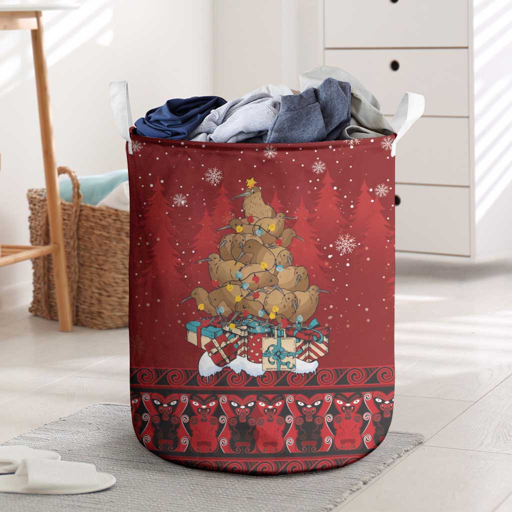 Funny Kiwi Bird Xmas Tree Laundry Basket New Zealand Tribal Christmas Spirit - Polynesian Pride