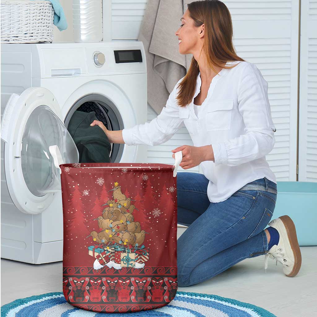Funny Kiwi Bird Xmas Tree Laundry Basket New Zealand Tribal Christmas Spirit - Polynesian Pride