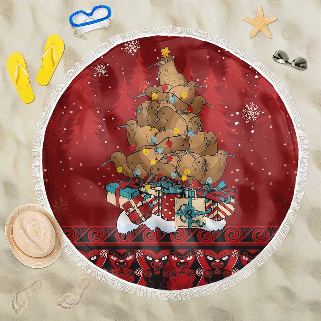 Funny Kiwi Bird Xmas Tree Beach Blanket New Zealand Tribal Christmas Spirit - Polynesian Pride