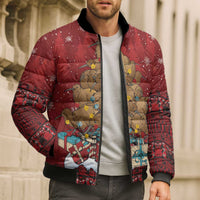 Funny Kiwi Bird Xmas Tree Bomber Puffer Jacket New Zealand Tribal Christmas Spirit - Polynesian Pride