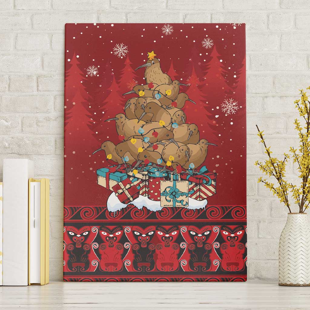 Funny Kiwi Bird Xmas Tree Canvas Wall Art New Zealand Tribal Christmas Spirit - Polynesian Pride