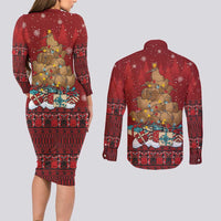 Funny Kiwi Bird Xmas Tree Couples Matching Long Sleeve Bodycon Dress and Long Sleeve Button Shirt New Zealand Tribal Christmas Spirit - Polynesian Pride