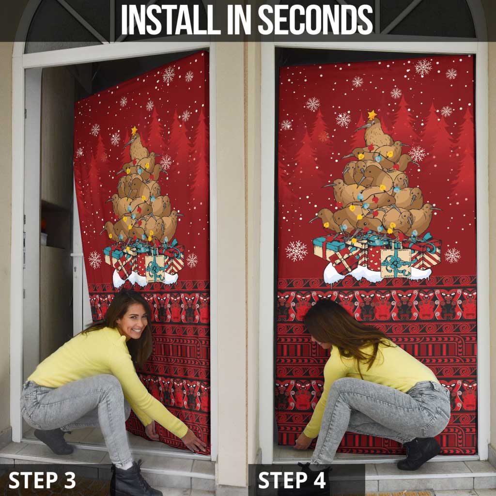 Funny Kiwi Bird Xmas Tree Door Cover New Zealand Tribal Christmas Spirit - Polynesian Pride