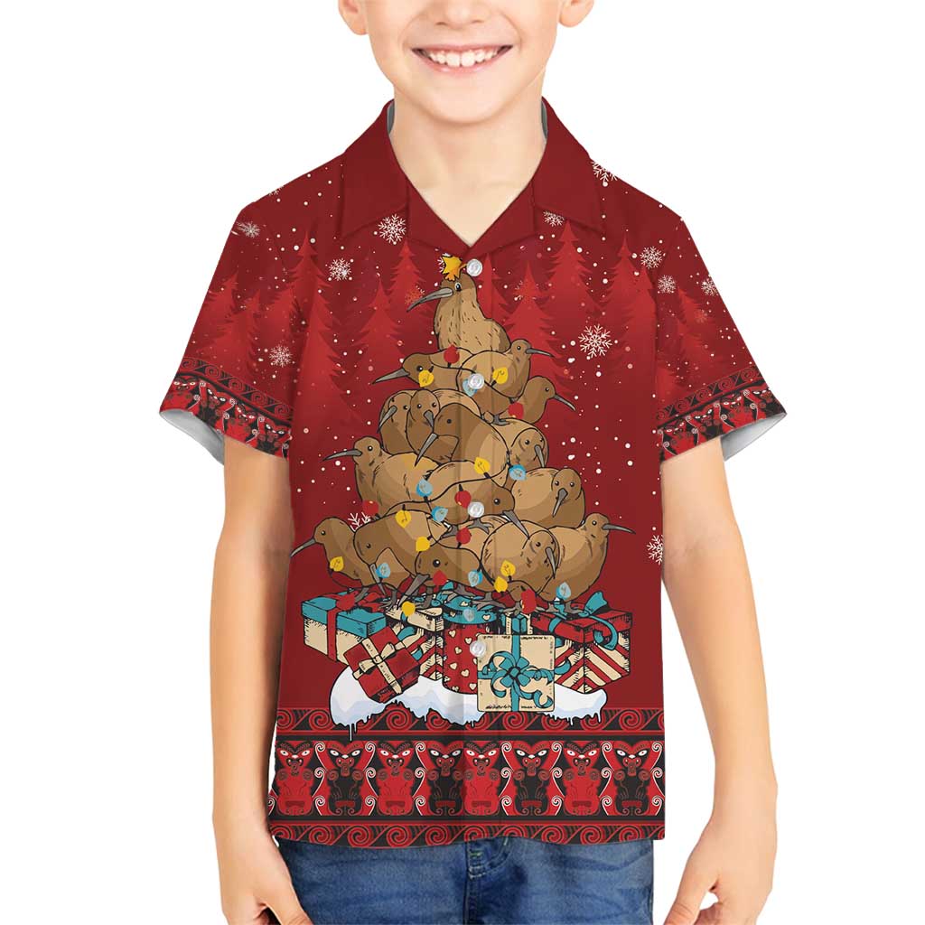 Funny Kiwi Bird Xmas Tree Family Matching Long Sleeve Bodycon Dress and Hawaiian Shirt New Zealand Tribal Christmas Spirit - Polynesian Pride