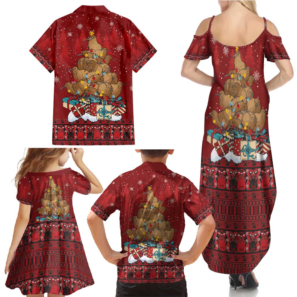 Funny Kiwi Bird Xmas Tree Family Matching Summer Maxi Dress and Hawaiian Shirt New Zealand Tribal Christmas Spirit - Polynesian Pride