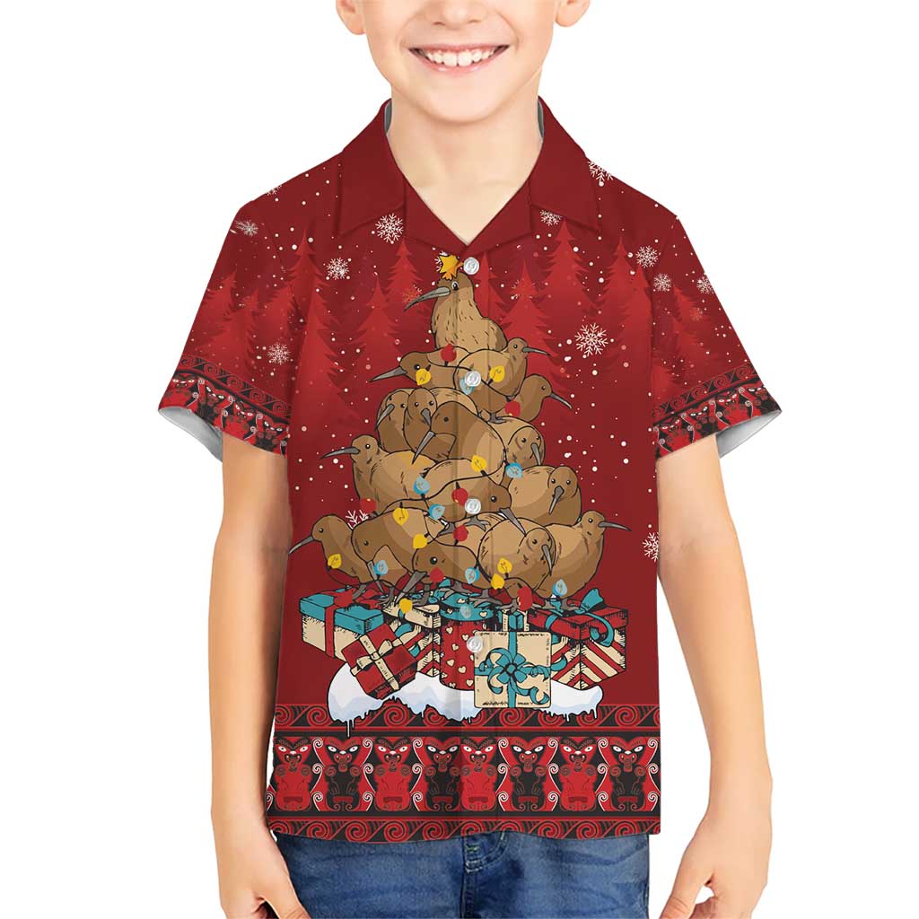 Funny Kiwi Bird Xmas Tree Kid Hawaiian Shirt New Zealand Tribal Christmas Spirit - Polynesian Pride
