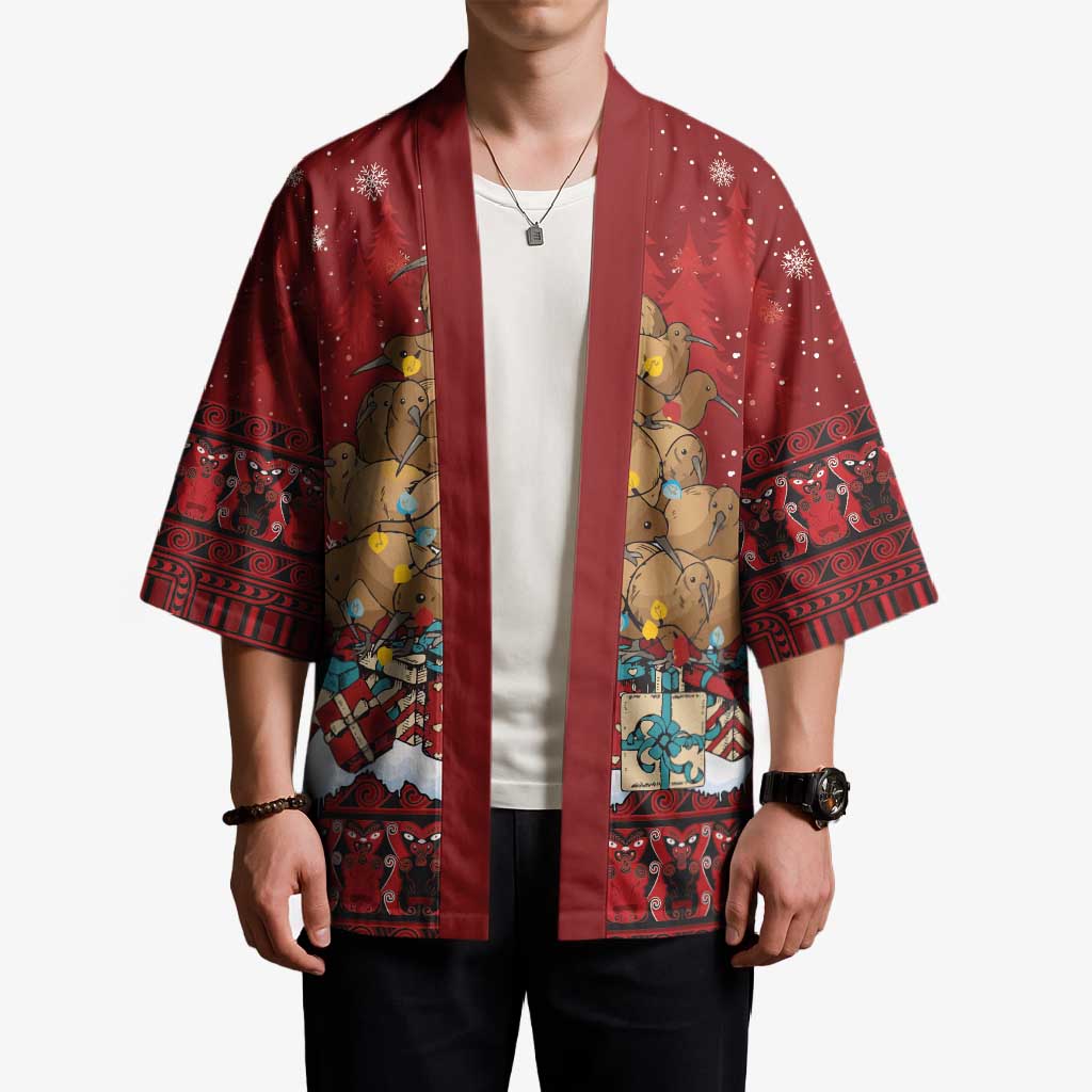 Funny Kiwi Bird Xmas Tree Kimono New Zealand Tribal Christmas Spirit - Polynesian Pride