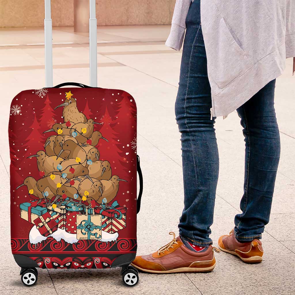 Funny Kiwi Bird Xmas Tree Luggage Cover New Zealand Tribal Christmas Spirit - Polynesian Pride