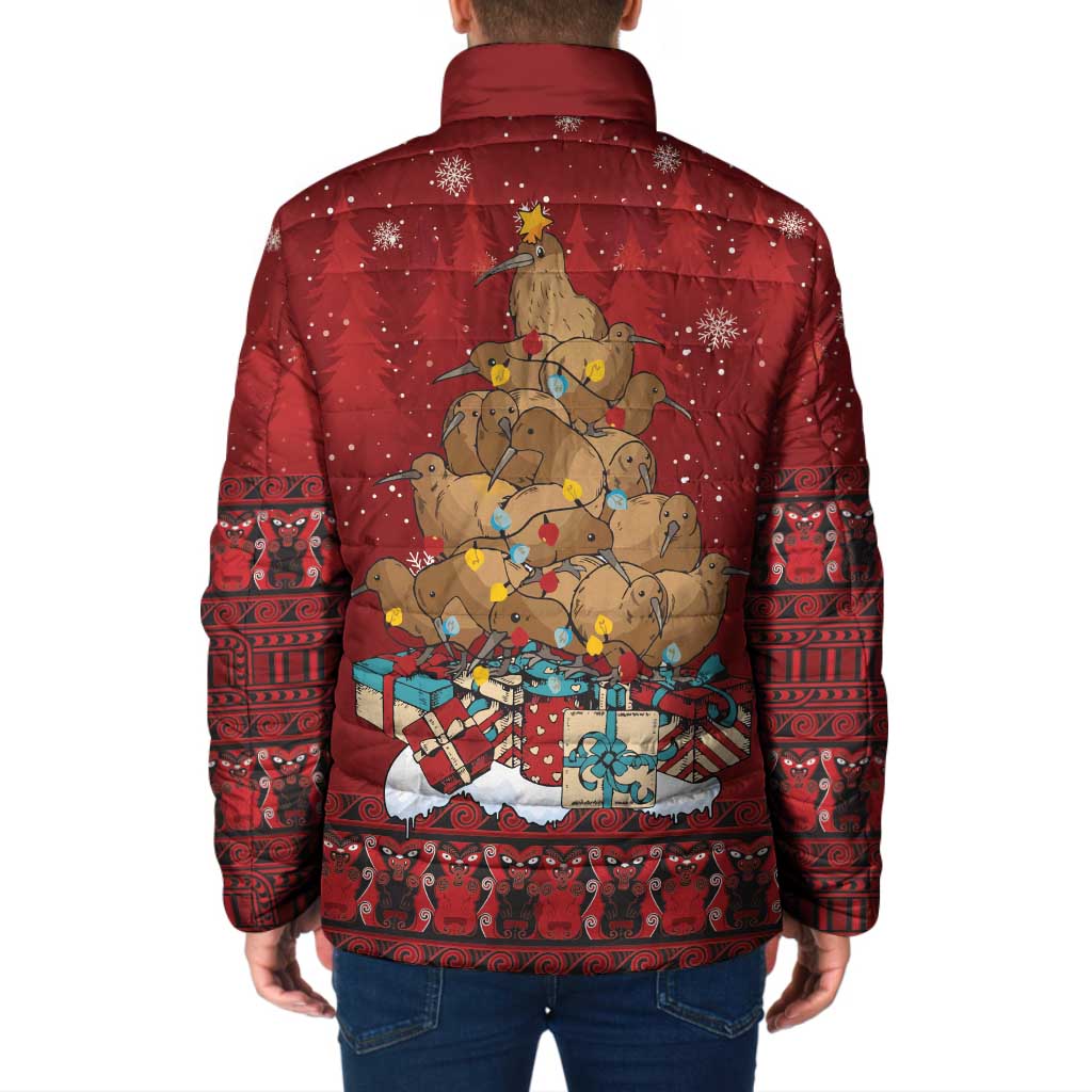 Funny Kiwi Bird Xmas Tree Padded Jacket New Zealand Tribal Christmas Spirit - Polynesian Pride