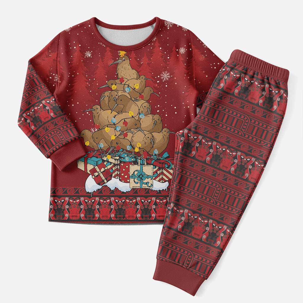 Funny Kiwi Bird Xmas Tree Christmas Pajama Set New Zealand Tribal Christmas Spirit - Polynesian Pride