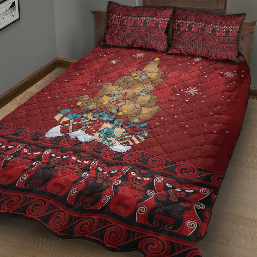 Funny Kiwi Bird Xmas Tree Quilt Bed Set New Zealand Tribal Christmas Spirit - Polynesian Pride