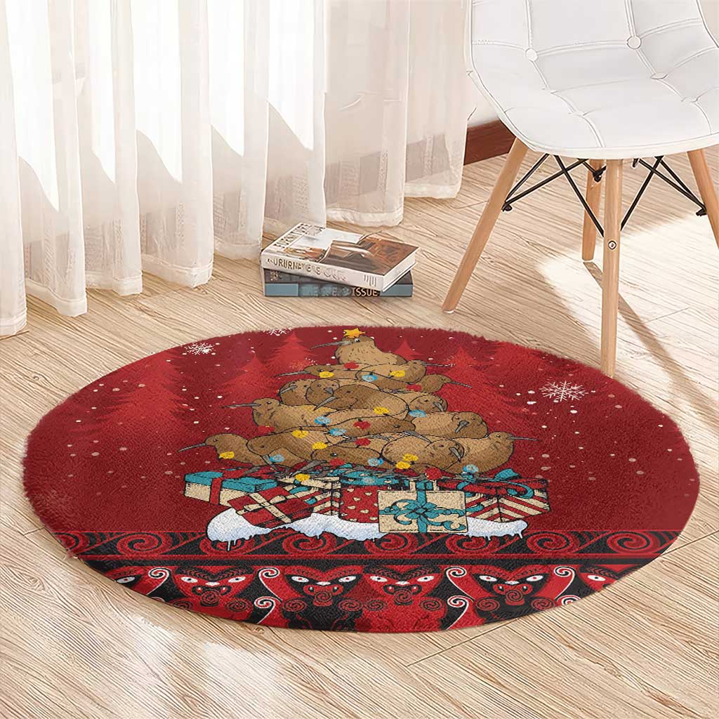 Funny Kiwi Bird Xmas Tree Round Carpet New Zealand Tribal Christmas Spirit - Polynesian Pride