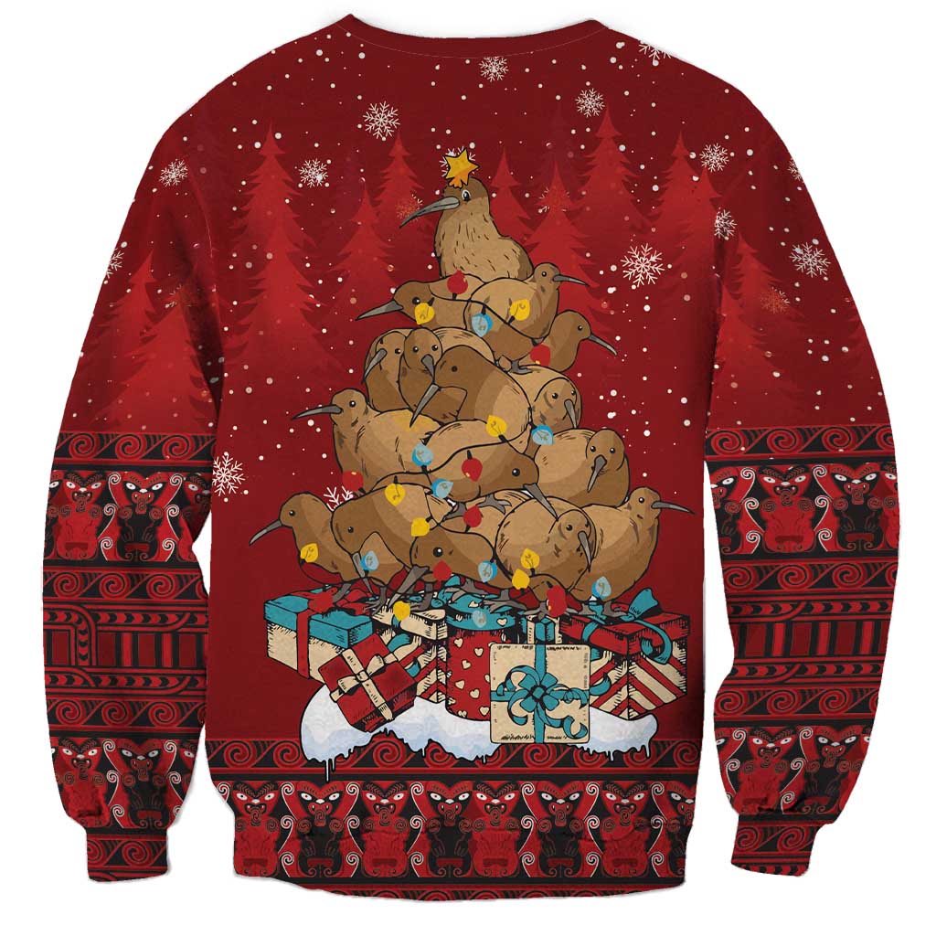 Funny Kiwi Bird Xmas Tree Sweatshirt New Zealand Tribal Christmas Spirit - Polynesian Pride