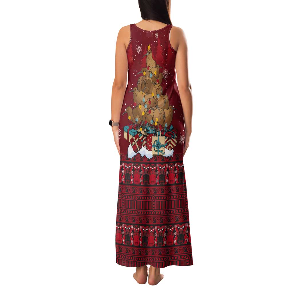 Funny Kiwi Bird Xmas Tree Tank Maxi Dress New Zealand Tribal Christmas Spirit - Polynesian Pride