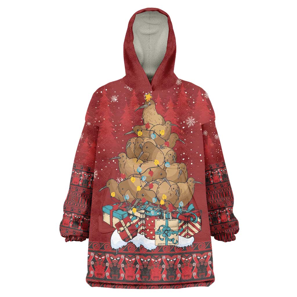Funny Kiwi Bird Xmas Tree Wearable Blanket Hoodie New Zealand Tribal Christmas Spirit - Polynesian Pride