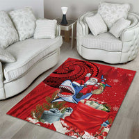 Funny Santa Riding Shark Area Rug Polynesian Tribal Christmas Spirit - Polynesian Pride
