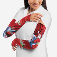 Funny Santa Riding Shark Arm Sleeves Polynesian Tribal Christmas Spirit - Polynesian Pride