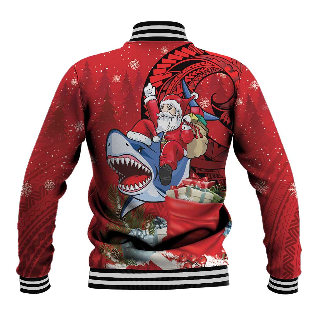 Funny Santa Riding Shark Baseball Jacket Polynesian Tribal Christmas Spirit - Polynesian Pride