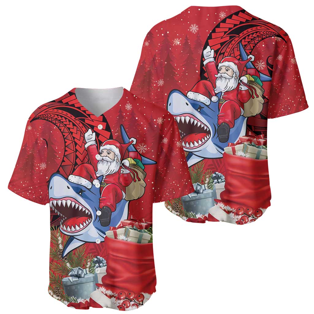 Funny Santa Riding Shark Baseball Jersey Polynesian Tribal Christmas Spirit - Polynesian Pride