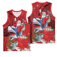 Funny Santa Riding Shark Basketball Jersey Polynesian Tribal Christmas Spirit - Polynesian Pride