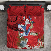 Funny Santa Riding Shark Bedding Set Polynesian Tribal Christmas Spirit - Polynesian Pride