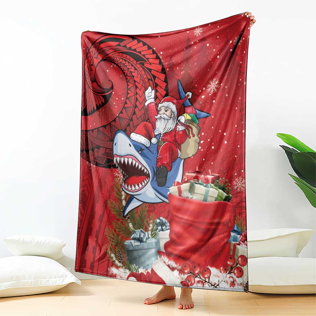 Funny Santa Riding Shark Blanket Polynesian Tribal Christmas Spirit - Polynesian Pride