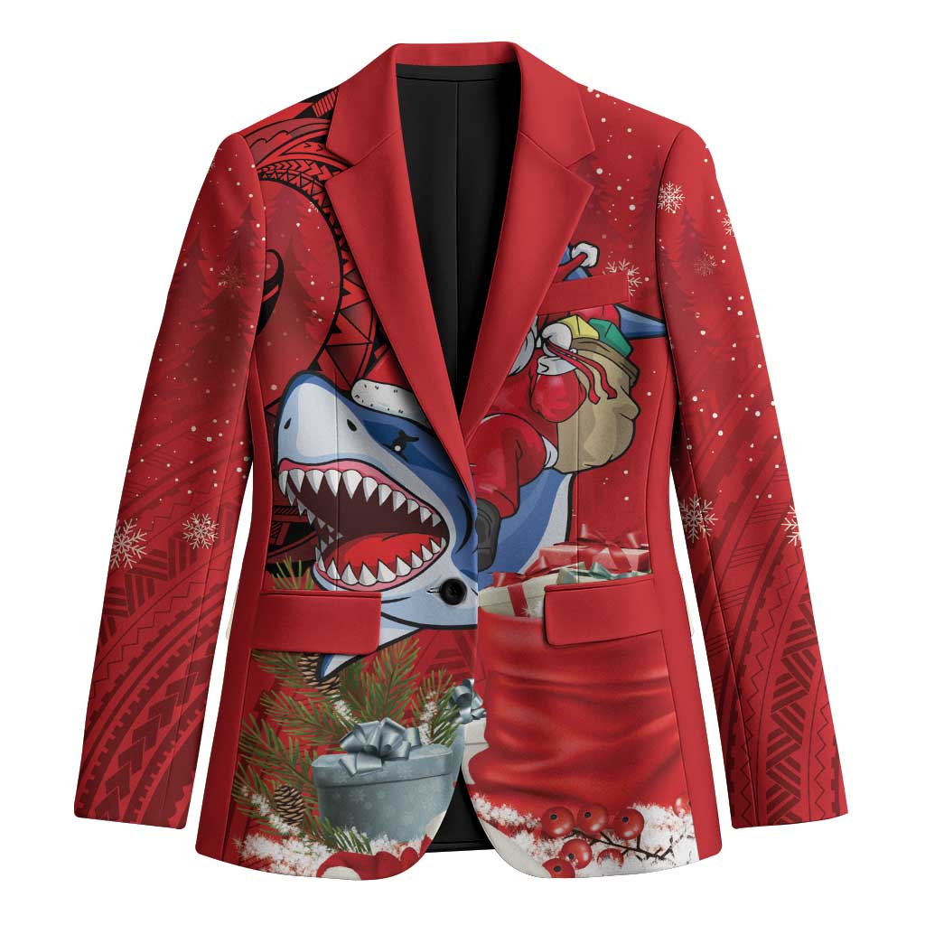 Funny Santa Riding Shark Blazer Polynesian Tribal Christmas Spirit - Polynesian Pride