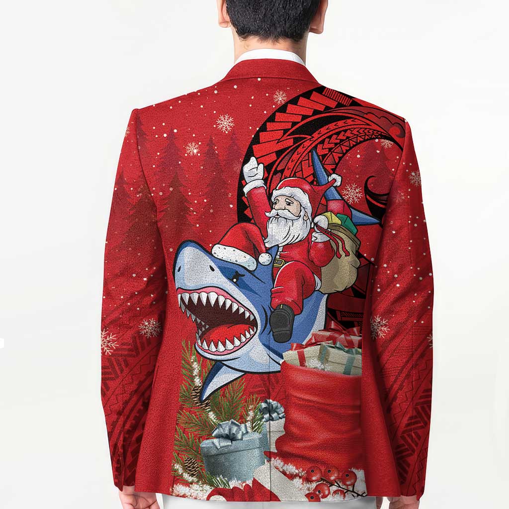 Funny Santa Riding Shark Blazer Polynesian Tribal Christmas Spirit - Polynesian Pride