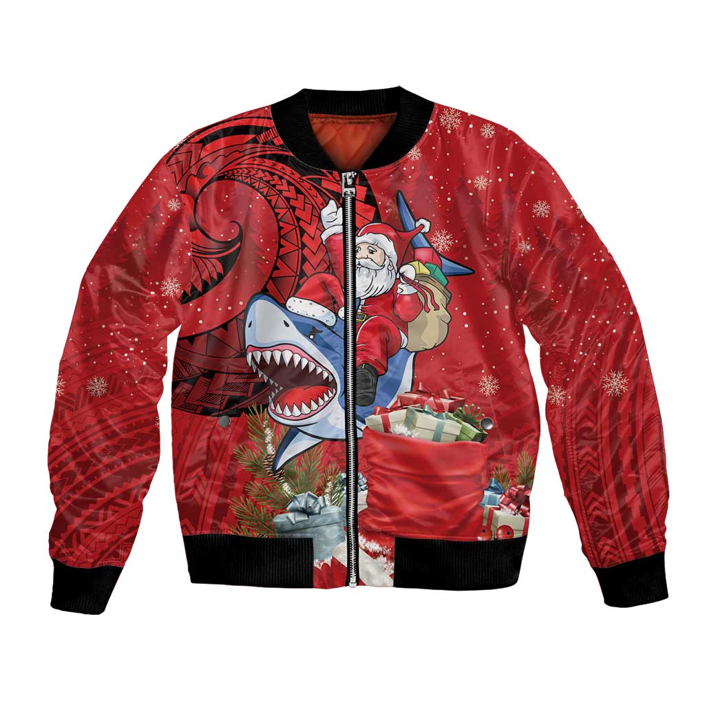 Funny Santa Riding Shark Bomber Jacket Polynesian Tribal Christmas Spirit - Polynesian Pride