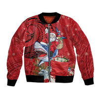 Funny Santa Riding Shark Bomber Jacket Polynesian Tribal Christmas Spirit - Polynesian Pride