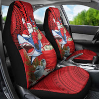 Funny Santa Riding Shark Car Seat Cover Polynesian Tribal Christmas Spirit - Polynesian Pride