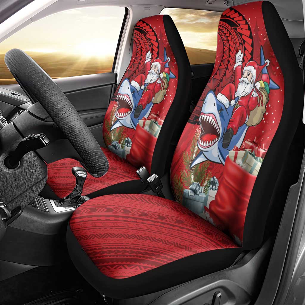 Funny Santa Riding Shark Car Seat Cover Polynesian Tribal Christmas Spirit - Polynesian Pride