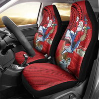 Funny Santa Riding Shark Car Seat Cover Polynesian Tribal Christmas Spirit - Polynesian Pride