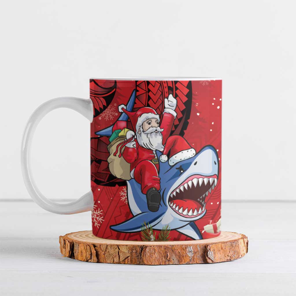 Funny Santa Riding Shark Ceramic Mug Polynesian Tribal Christmas Spirit - Polynesian Pride