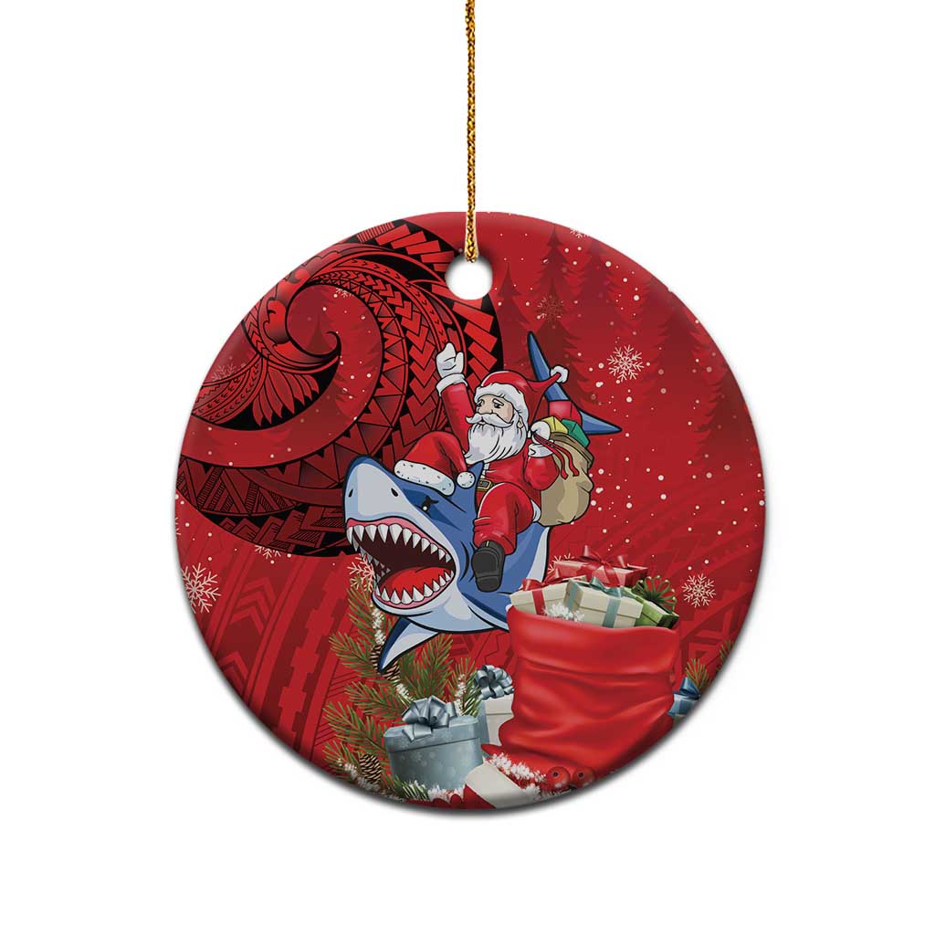 Funny Santa Riding Shark Ceramic Ornament Polynesian Tribal Christmas Spirit - Polynesian Pride