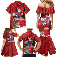 Funny Santa Riding Shark Family Matching Mermaid Dress and Hawaiian Shirt Polynesian Tribal Christmas Spirit - Polynesian Pride