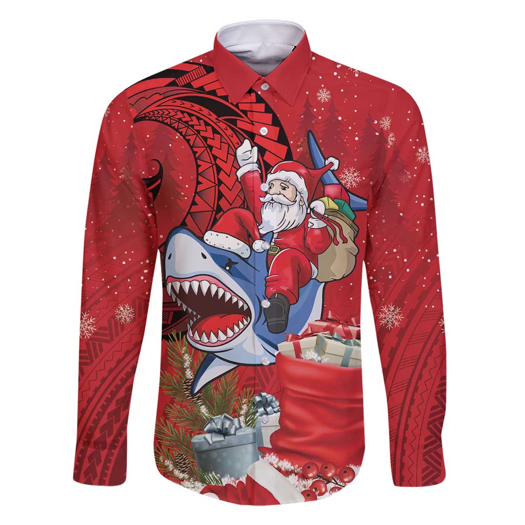 Funny Santa Riding Shark Family Matching Mermaid Dress and Hawaiian Shirt Polynesian Tribal Christmas Spirit - Polynesian Pride